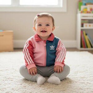 Adidas Colourblock 3-Stripe Trefoil Track Jacket 9 Months